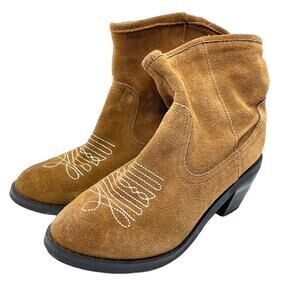 Skechers | Aloft Tex Mex Cognac Leather Suede Stitched Western Ankle Booties